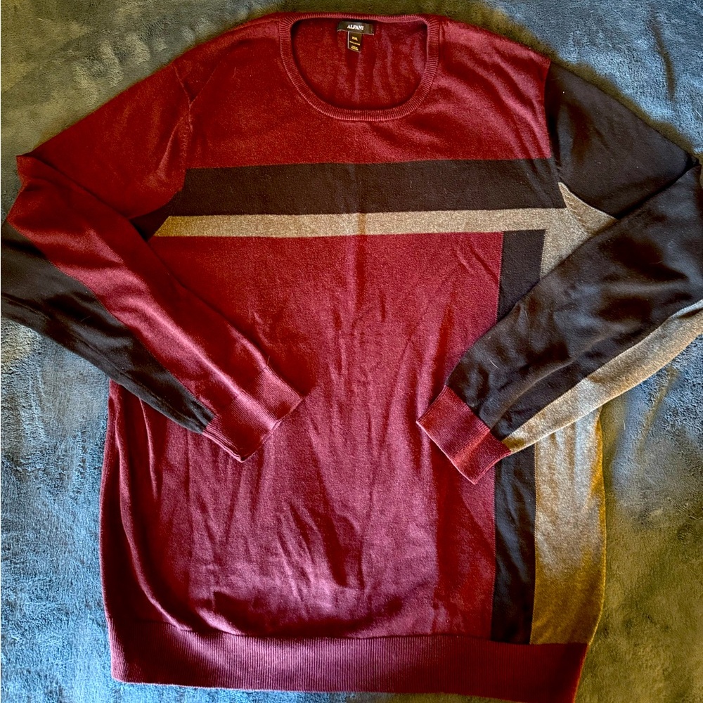 Men's Burgundy and Gray Sweater
